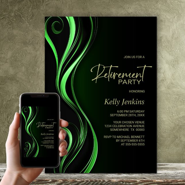 Modern Black Green Retirement Party Invitation (Creator Uploaded)