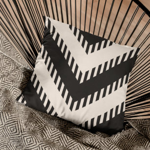 Modern Black Greige Grey Geometric Stripes Pattern Cushion