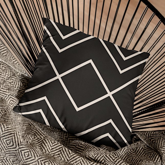 Modern Black Greige Ivory Geometric Stripes Art Cushion (Creator Uploaded)
