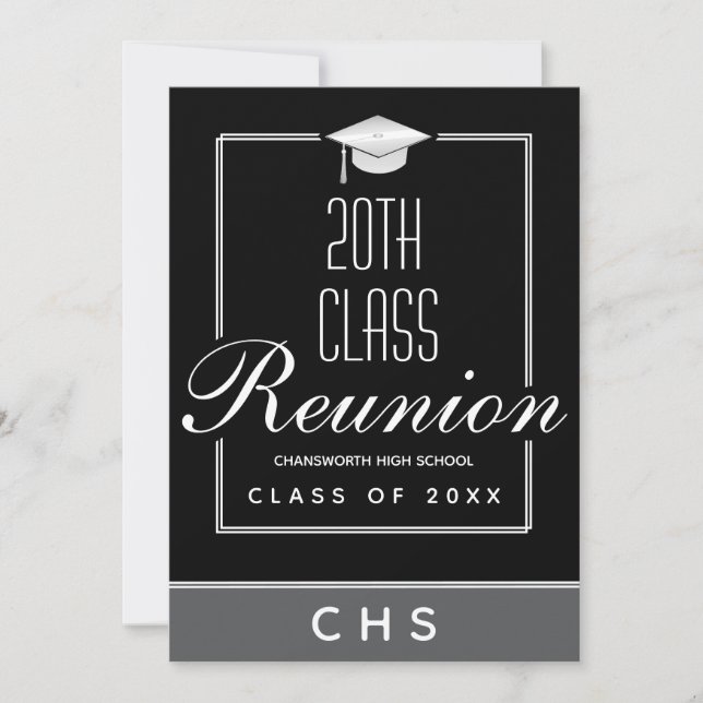 Modern Black Grey 20th Class Reunion Invitation (Front)