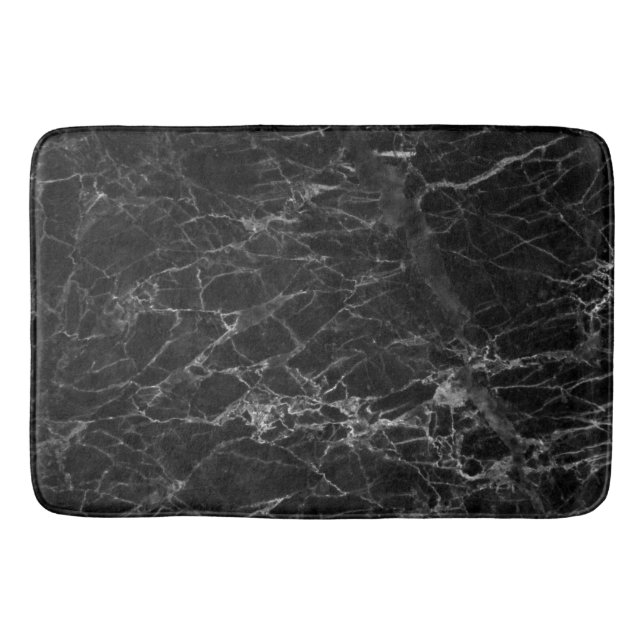 Modern Black Grey and White Faux Marble Bath Mat (Front)