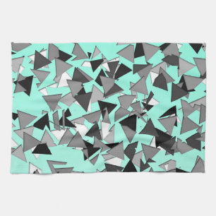 Modern Black, Grey, and White Geo Triangles Teal Tea Towel