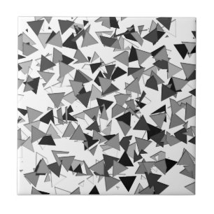 Modern Black, Grey, and White Geometric Triangles Ceramic Tile