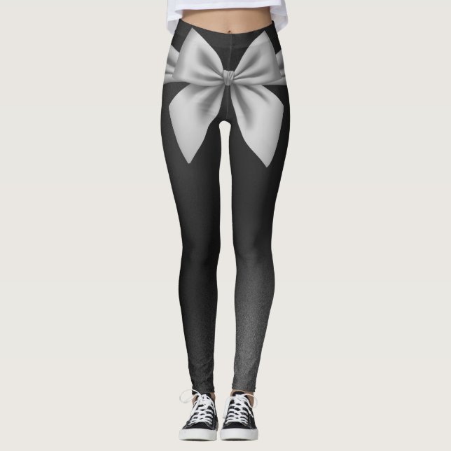 Modern Black Grey Bow Stylish Leggings (Front)