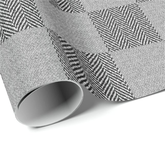 Modern Black Grey Buffalo Plaid Pattern Wrapping Paper (Roll Corner)
