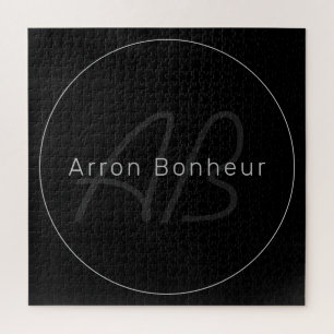 Modern Black & Grey   Cool Name & Monogram Jigsaw Puzzle