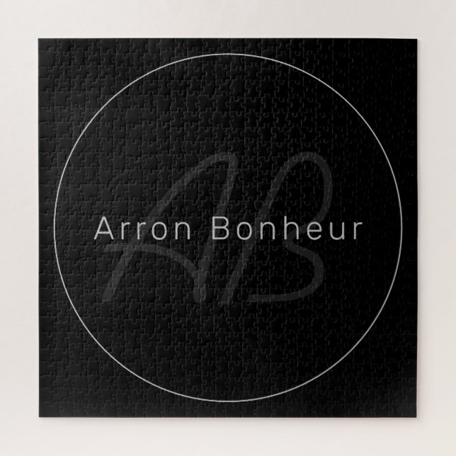 Modern Black & Grey | Cool Name & Monogram Jigsaw Puzzle (Vertical)
