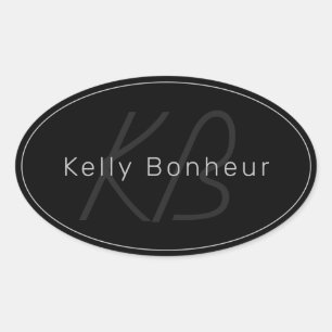 Modern Black & Grey   Cool Name & Monogram Oval Sticker