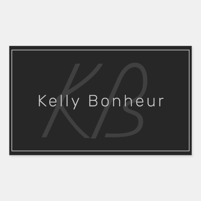 Modern Black & Grey | Cool Name & Monogram Rectangular Sticker (Front)