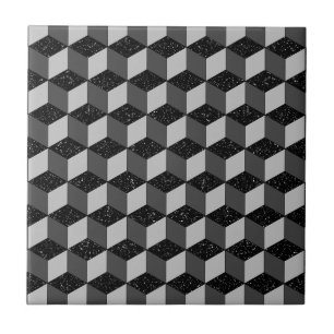 Modern Black Grey Geometric 3D Cube Pattern Ceramic Tile