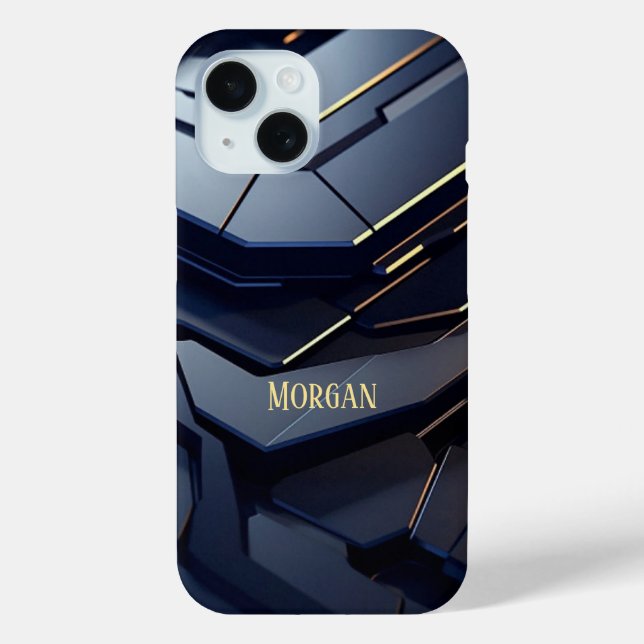 Modern Black & Grey Geometric Design, Gold Name Case-Mate iPhone Case (Back)