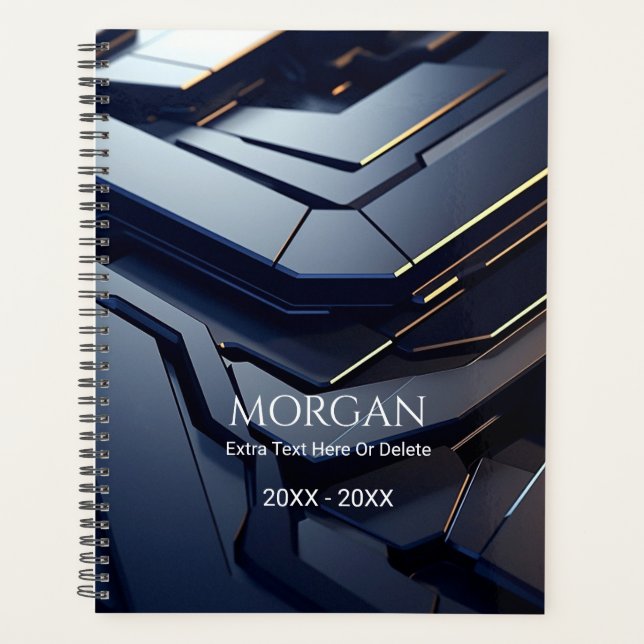 Modern Black & Grey Geometric Design, Name & Text Planner (Front)