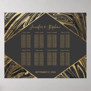Modern Black Grey Gold Marble Swirl Seating Chart