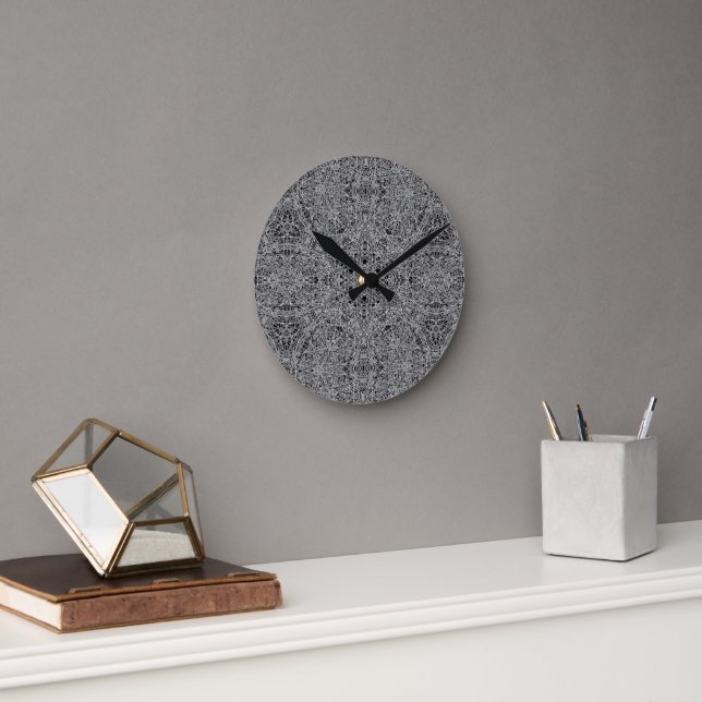 Modern Black/Grey Kaleidoscope Abstract Art  Round Clock (Office)
