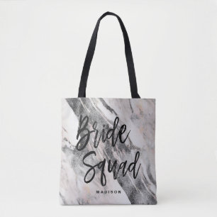 Modern Black & Grey Marble Bride Tribe Monogram Tote Bag