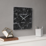 Modern black grey marble pattern family name square wall clock<br><div class="desc">Modern elegant black grey marble pattern,  family name,  Square Wall Clock.
You can add your own name to personalise.</div>