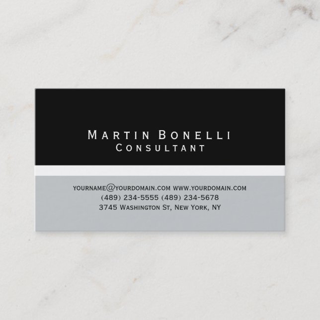 Modern Black Grey Minimal Consultant Business Card (Front)