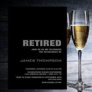 Modern Black Grey Minimalist Retirement Party Invitation