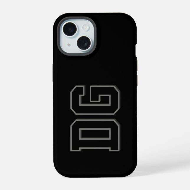 Modern Black Grey Monogram Initials iPhone 15 Case (Back)