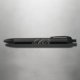 Modern Black Grey Monogram Ink Pen