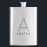 Modern Black Grey Monogram Personalised Hip Flask<br><div class="desc">Modern elegant and understated masculine monogram initial and custom name on a personalised silver stainless steel flask in a classic minimal,  professional-looking sans-serif font for a simple and professional and modern look.</div>