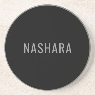 Modern Black Grey Personalised Name Design Coaster