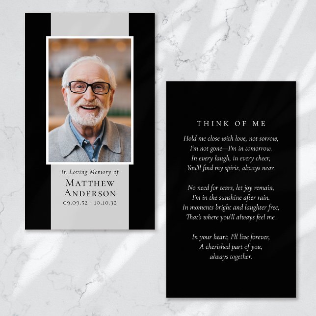 Modern Black Grey Photo Memorial Prayer Card (Creator Uploaded)