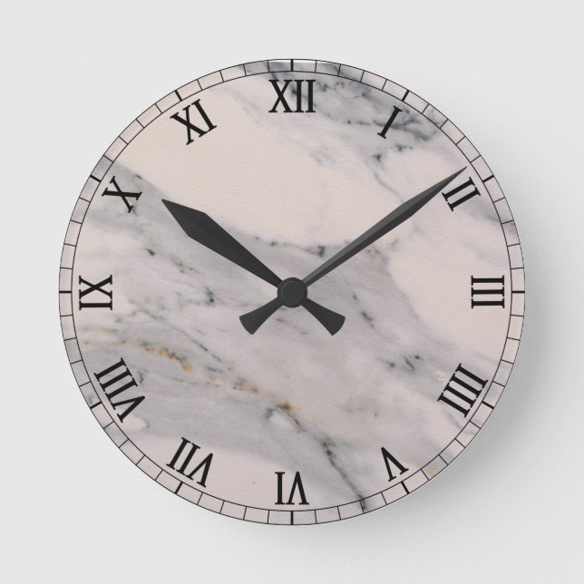 Modern black grey pink marble pattern  round clock (Front)