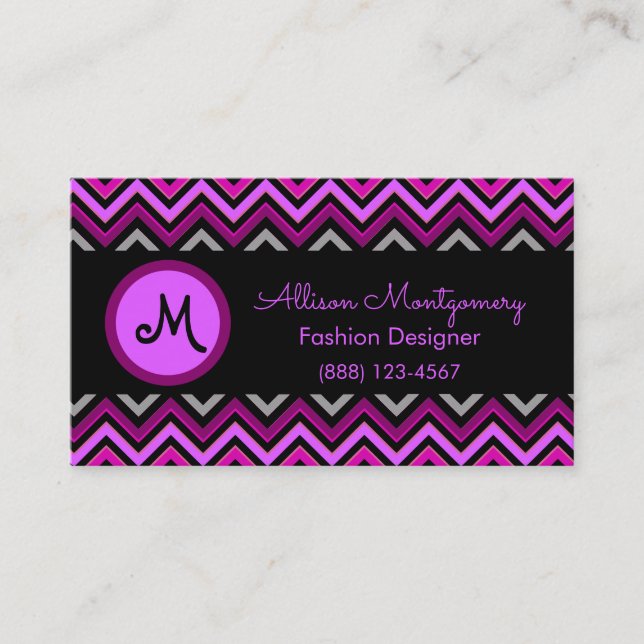 Modern Black, Grey, Purple, Pink, and Hot Pink Business Card (Front)