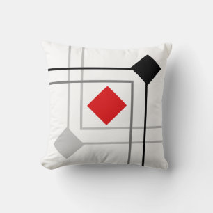 Modern Black Grey Red Squares Cushion