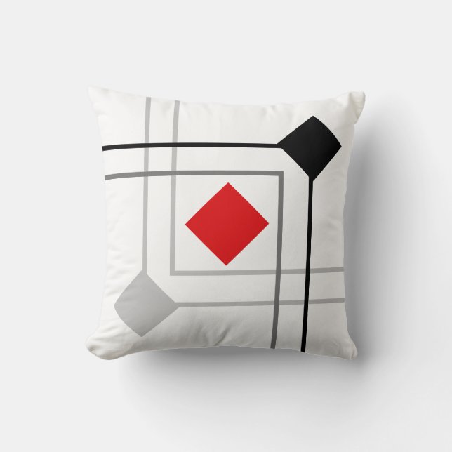 Modern Black Grey Red Squares Cushion (Front)