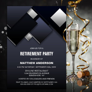 Modern Black Grey Retirement Party Invitation
