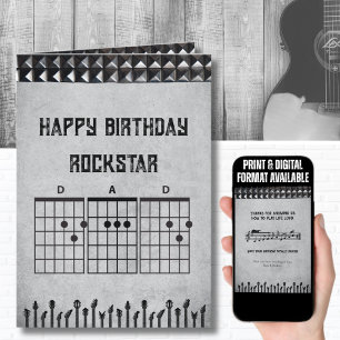 Modern Black Grey Rockstar Dad Happy Birthday Card