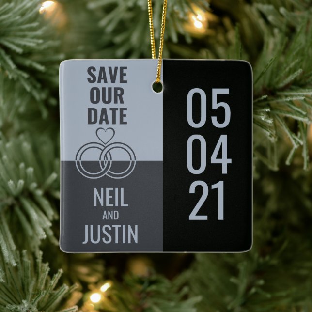 Modern Black & Grey Save The Date Ceramic Ornament (Tree)