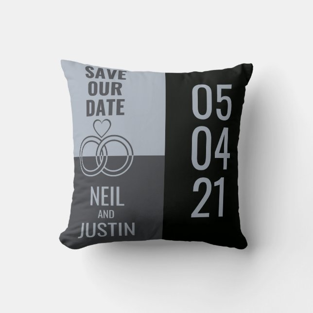 Modern Black & Grey Save The Date Cushion (Front)