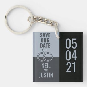 Modern Black & Grey Save The Date Key Ring