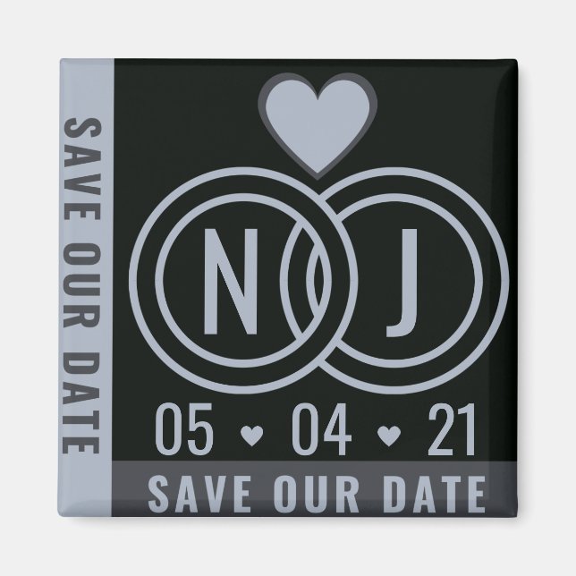Modern Black & Grey Save The Date Magnet (Front)