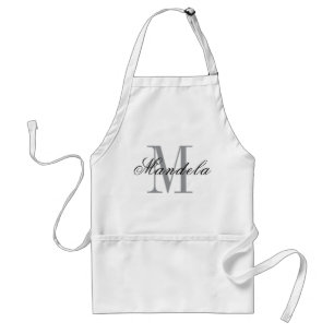 Modern Black Grey Script Monogram Name Design Standard Apron
