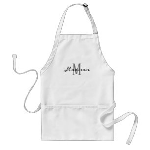 Modern Black Grey Script Monogram Name Womens Standard Apron