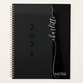 Modern Black Grey Scripted Name Yearly Planner