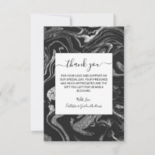 Modern Black Grey Silver Glitter Marble Thank You Card
