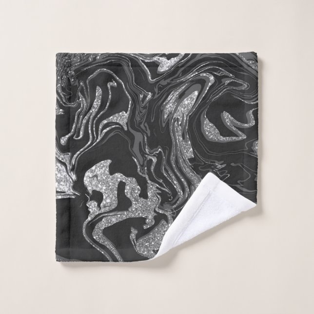 Modern Black Grey Silver Glitter Marble Wash Cloth (Wash Cloth)