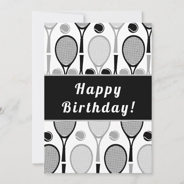Modern Black & Grey Tennis Player Coach Birthday   (Front)