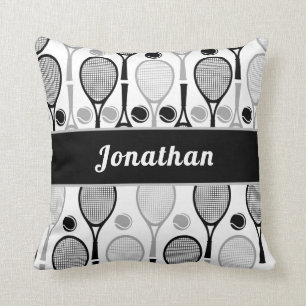 Modern Black & Grey Tennis Player Coach Name Sport Cushion