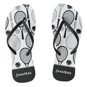 Modern Black & Grey Tennis Player Coach Name Sport Thongs