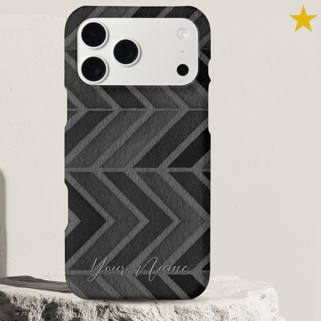 Modern Black Grey Watercolor Zig Zag Custom Name  (Creator Uploaded)
