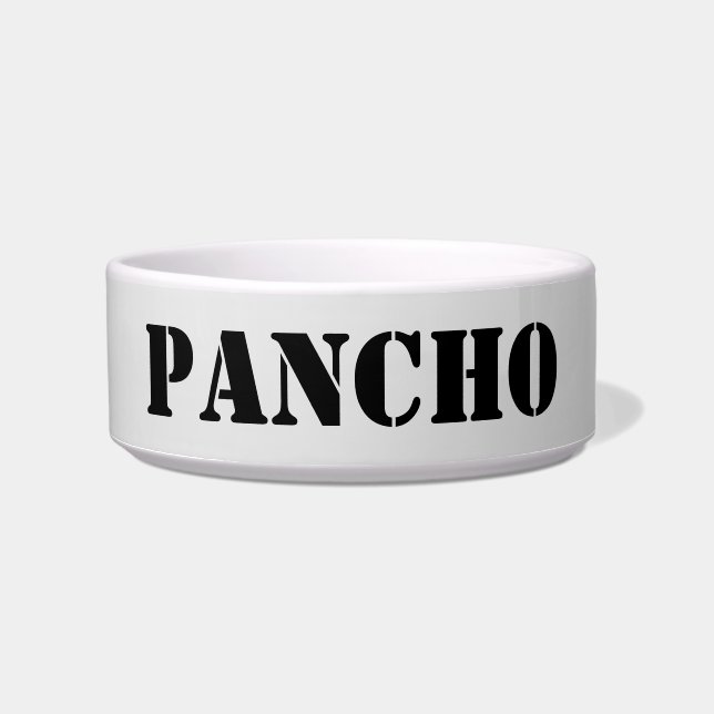 Modern black grey white custom name dog cat bowl (Front)