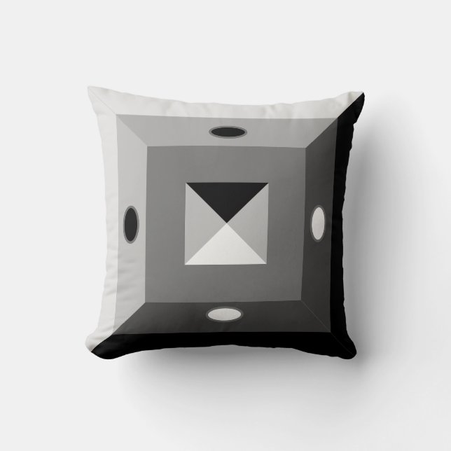 Modern Black, Grey & White Geometric Abstract Art Cushion (Front)