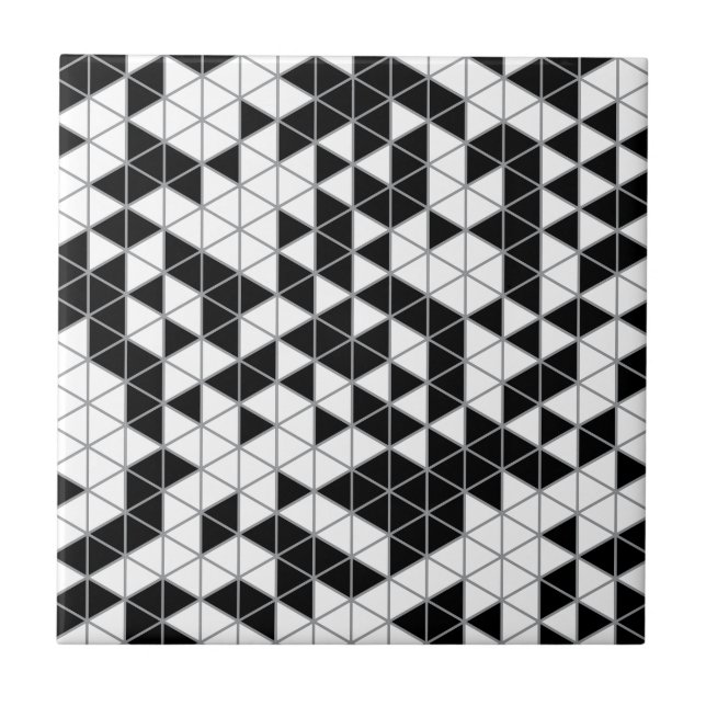 Modern Black Grey White Geometric Triangles Ceramic Tile (Front)
