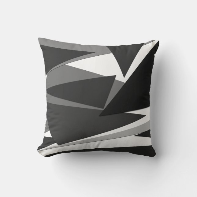 Modern Black, Grey, & White Geometric Triangles Cushion (Front)